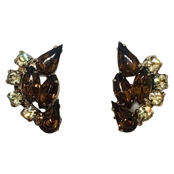 Women’s Simulated Topaz Faceted Prong Glass Formal Vintage Gold Clip On Earrings - Picture 9 of 11